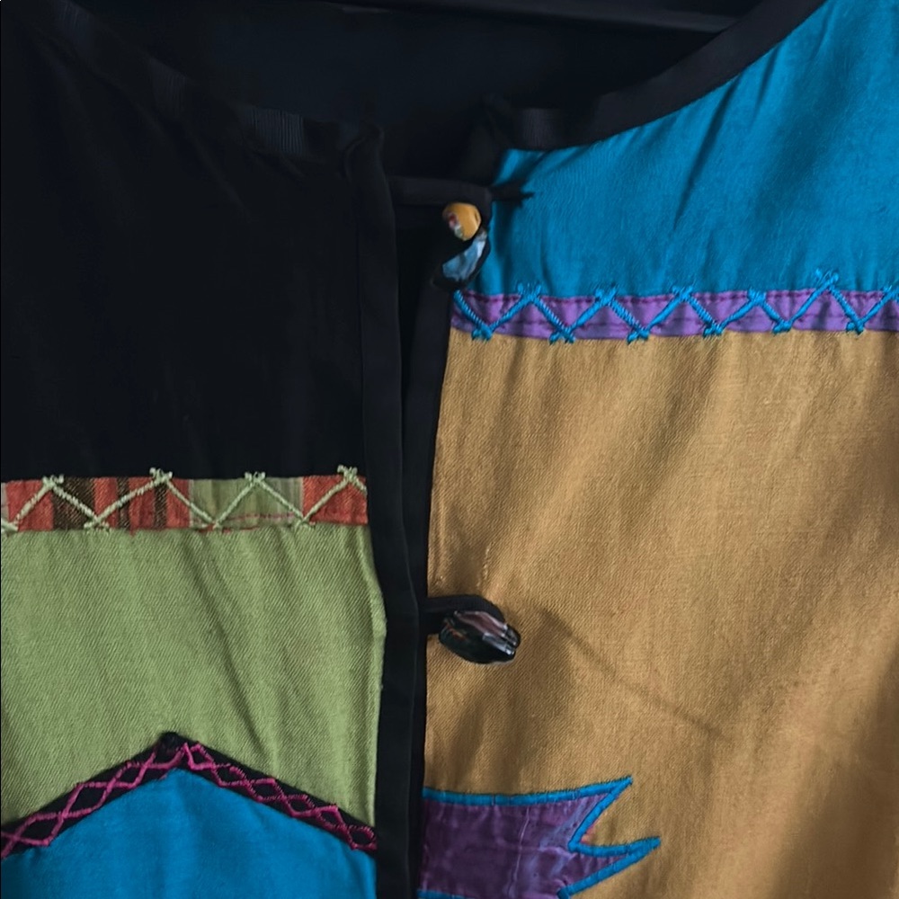 Vintage 90's Embroidered Patchwork Colorblock Art… - image 5